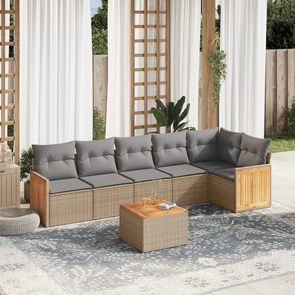 Maison Exclusive - 7-tlg. Garten-Sofagarnitur mit Kissen Beige Poly Rattan