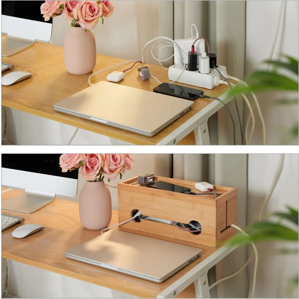 Cache-multiprise en bambou véritable : le rangement câbles design et sobre - 2