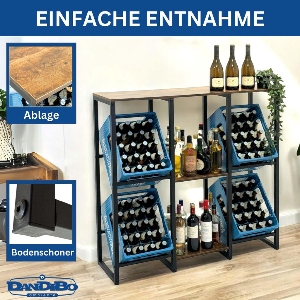 DanDiBo Getränkekistenregal 4 Kisten mit Ablage Holz Metall