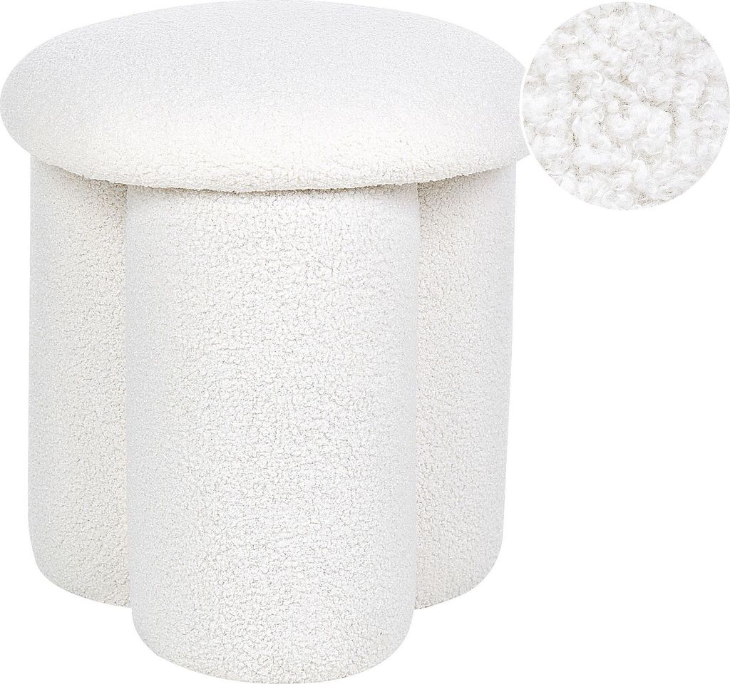 BELIANI Puf okrągły złamana biel materiał boucle ø 40 x 45 Zdjęcie produktu 