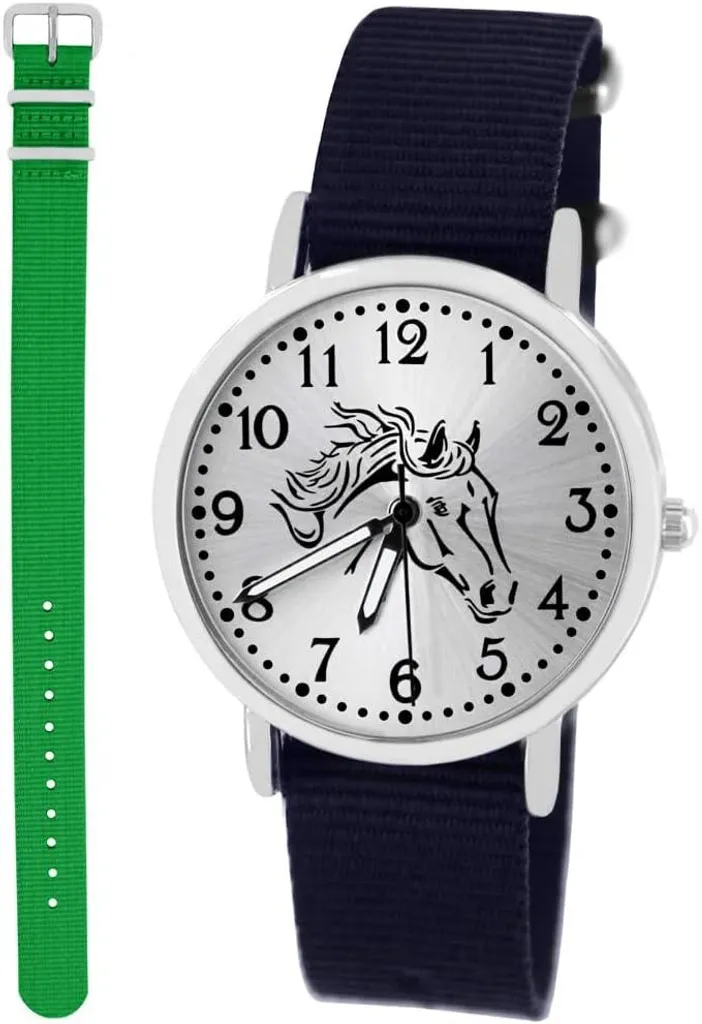 Orologio Equitazione Bambini Cavallo Blu | Set 2 Bracciali Nylon