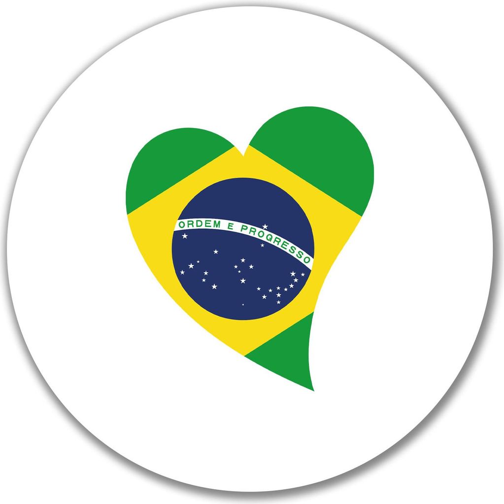 Huuraa Aufkleber Brasilien Flagge Herz 10cm rund Sticker Geschenkidee