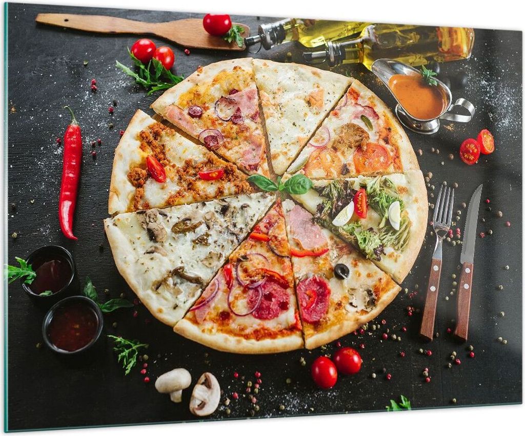 Bilder auf glas - Pizza Käse Tomaten - 100x70cm - Produktbild 