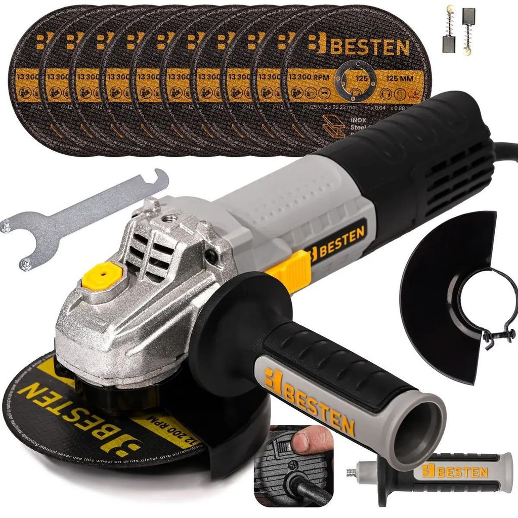 Winkelschleifer 125 mm 1300W, Drehzahlregelung, Softstart, 10× Trennscheiben