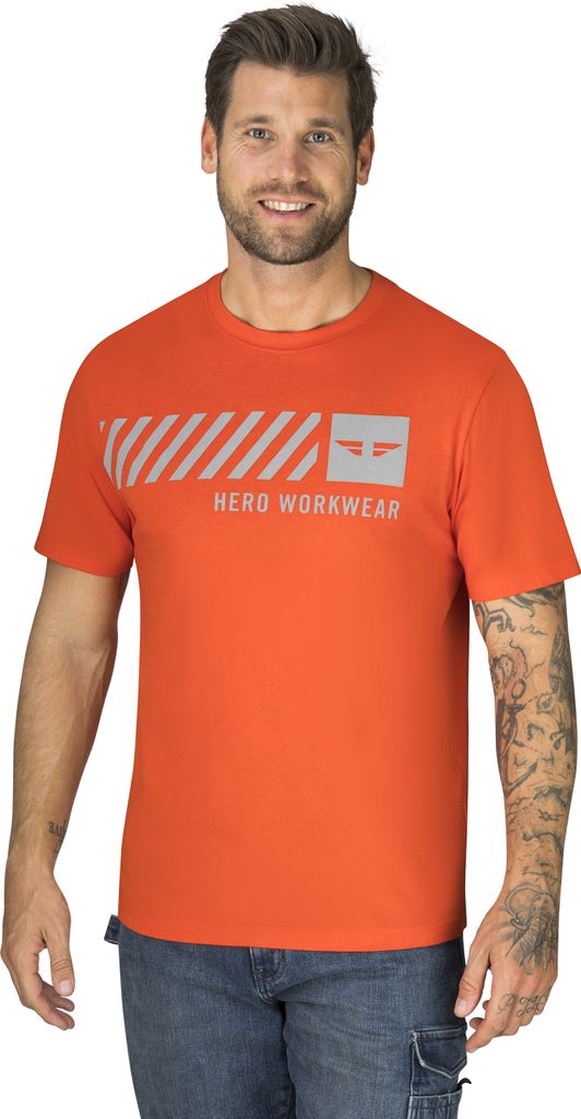 HERO by John Medoox WORKWEAR Herren T-Shirt Mit Logoprint Regular Fit XXL Poinciana Orange Print