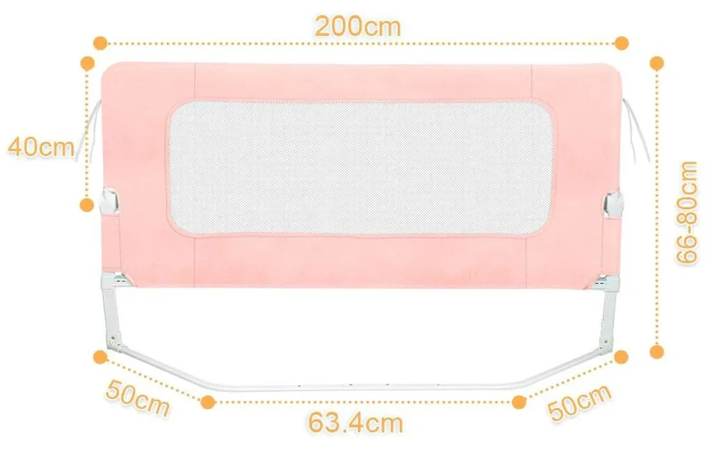 Barrière de lit enfant 200 cm rose pliable protection anti-chute sûre