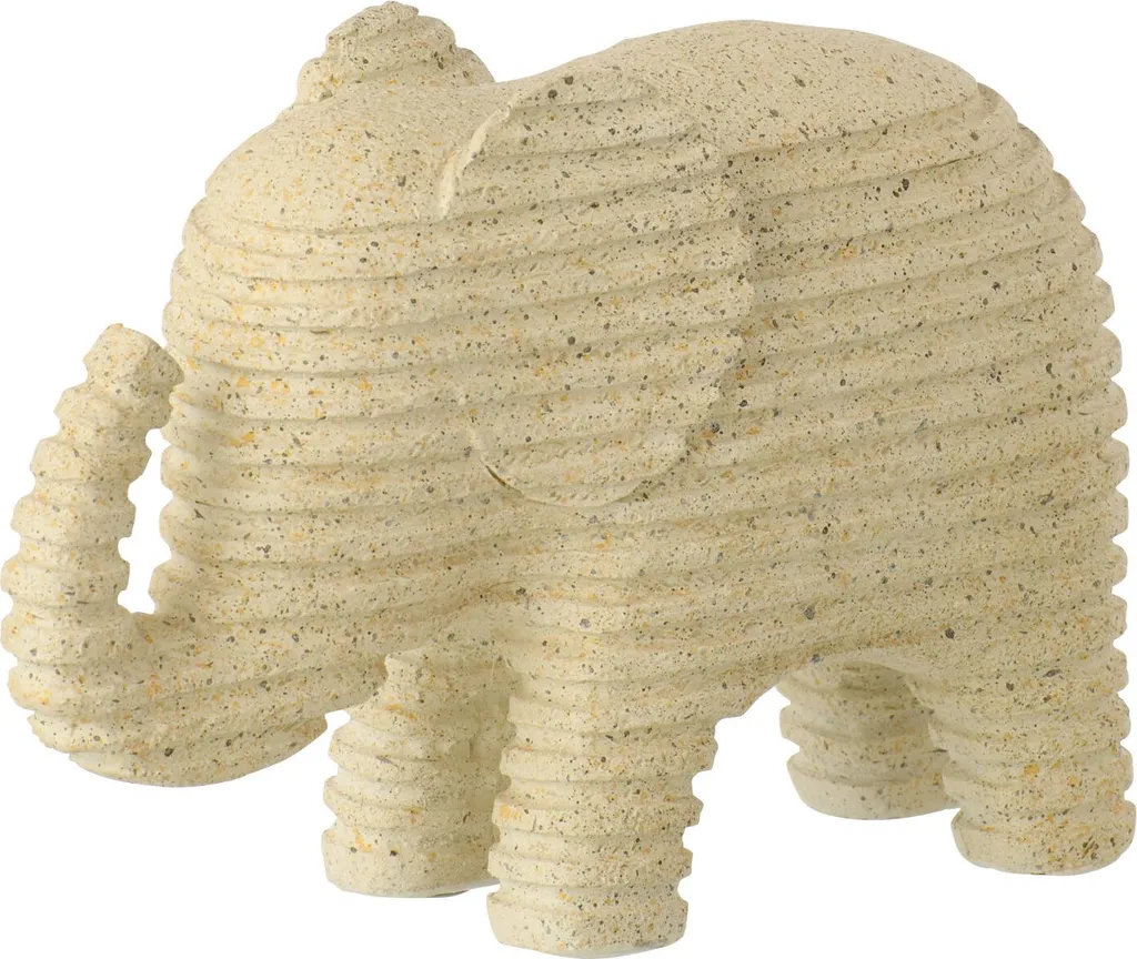 Petit éléphant rayé beige pour décoration de bureau ou bibliothèque