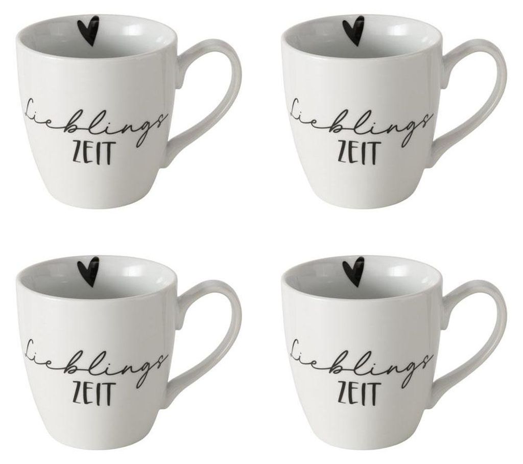 4tlg. Jumbobecher LIEBLINGSZEIT weiß mit schwarzer Schrift Produktbild 