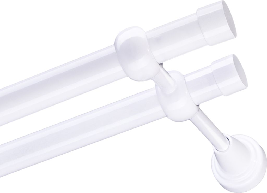 Voppi Gardinenstange Moderi 2-läufig 120 cm 19+19 mm weiß, moderne Vorhangstange, einfache Wandmontage