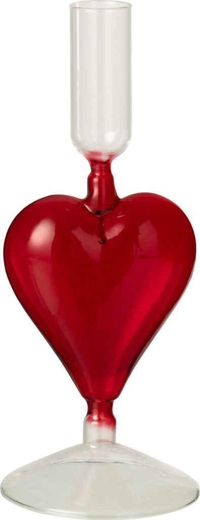 J-Line Kerzenständer Herz Glas Transparent/Rot