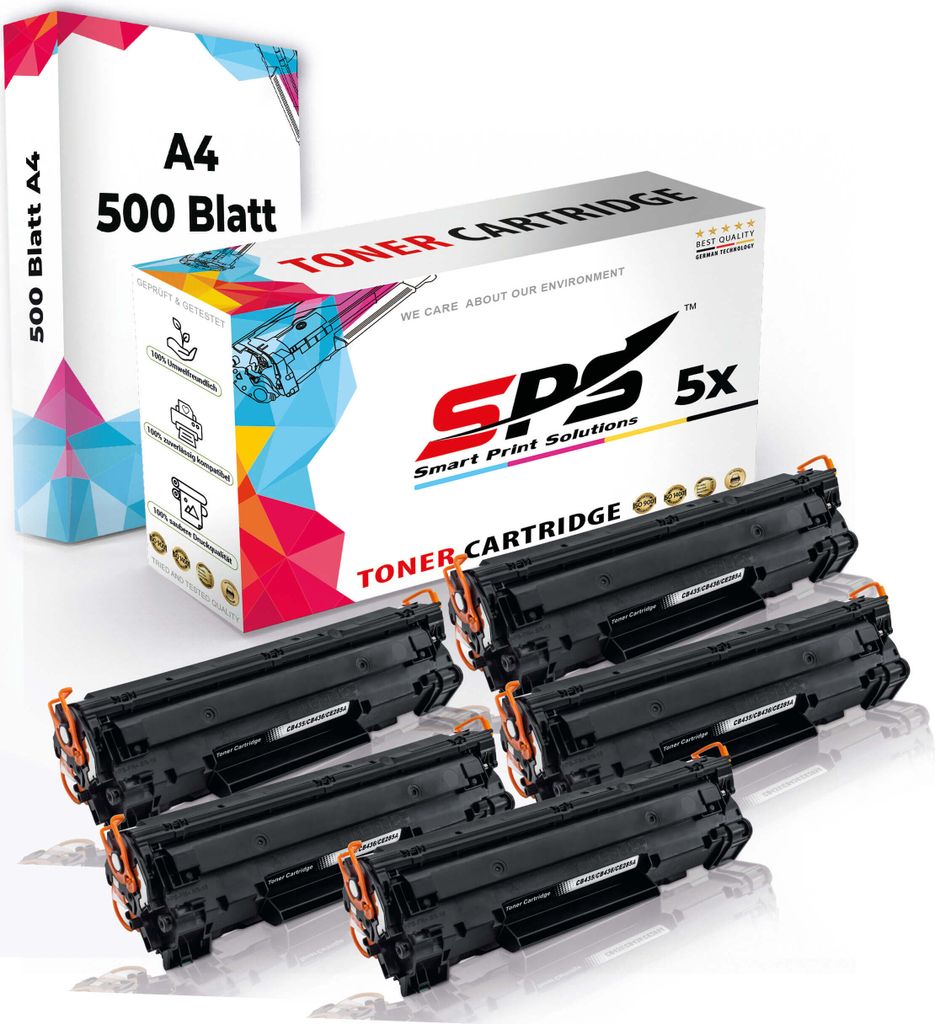 Druckerpapier A4 + 5x Multipack Set Kompatibel für HP LaserJet M 1132 MFP (CE285A/85A) Toner-Kartusche Schwarz XL 2500 Seiten