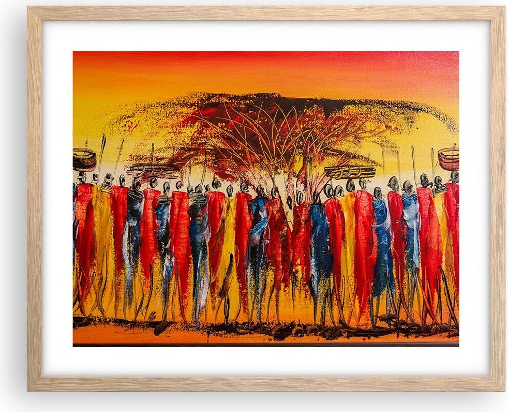 Gerahmtes Poster - Rahmen in heller Eiche - Afrika Stamm - 50x40 cm - Wand Bild - Wanddeko - Wandbilder - Kunstposter - Wandposter - Bilderrahmen -...