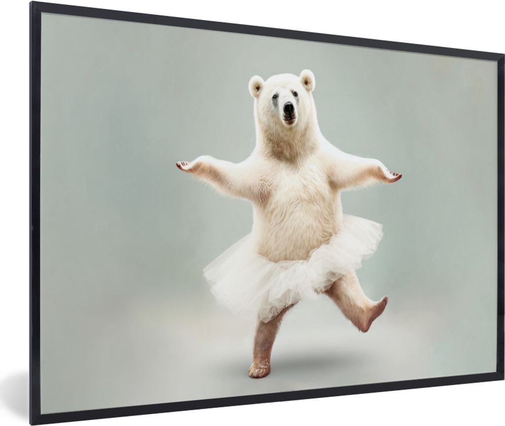 MuchoWow Gerahmtes Poster Eisbär - Tutu - Weiß - Porträt - Tiere 90x60 cm - Poster mit Schwarzem Bilderrahmen Wandposter Rahmen Foto Bilder - ...