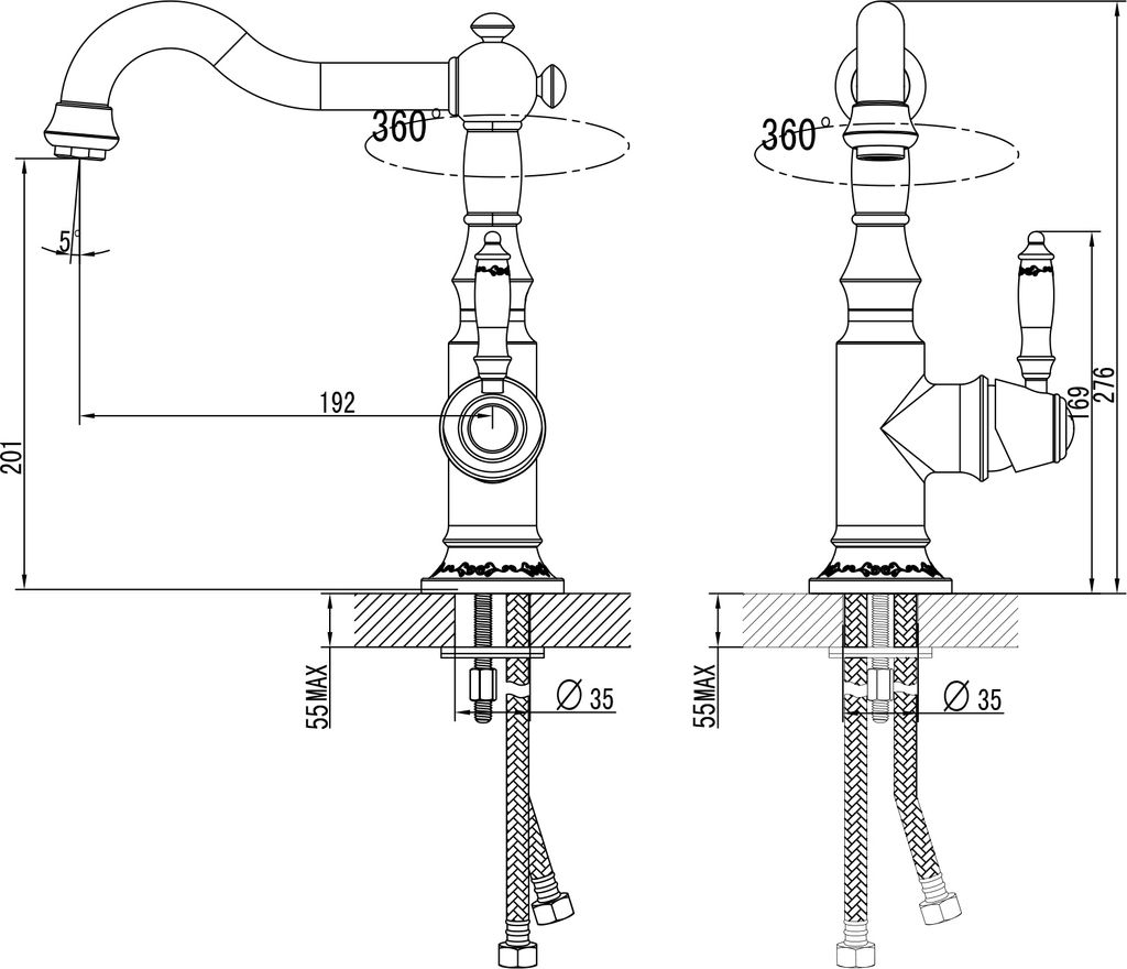 PaulGurkes schwarze Nostalgie Waschtischarmatur Küchenarmatur mit Bordüre Antik