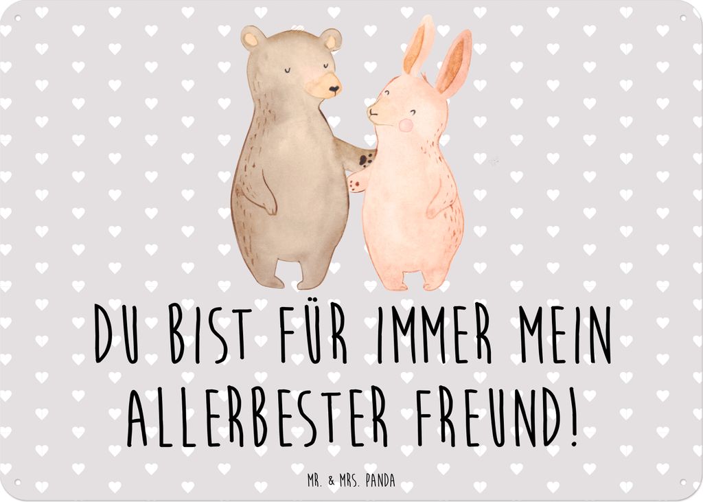 Mr. & Mrs. Panda tafel Bär und Hase Umarmen DIN A6 - Grau Pastell - Geschenk, BFF, Schild, Wandbild, Blechschild, für Immer, Freundin, Türschild...