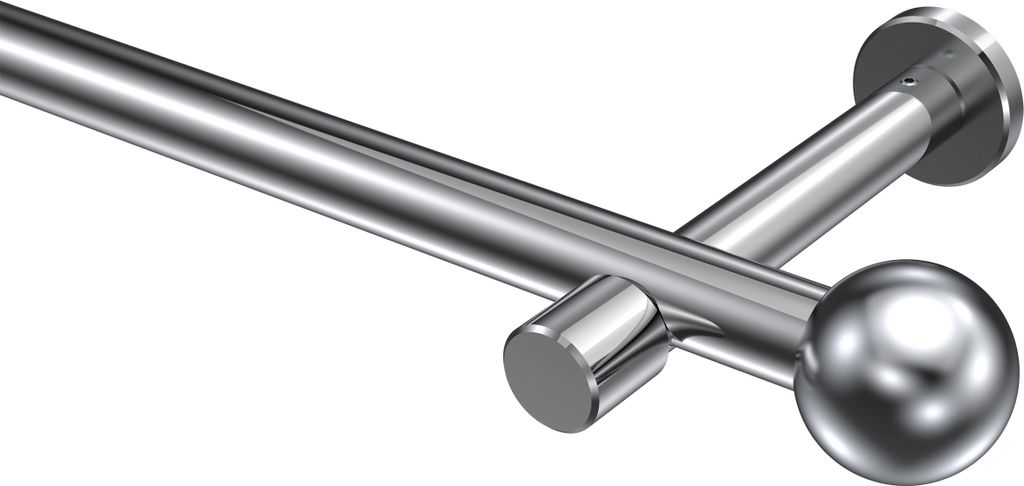 Interdeco Gardinenstange / Vorhangstange Chrom, Typ Prestige Luino (Kugel) ohne Ringe, 20 mm Ø 1-läufig, 600 cm