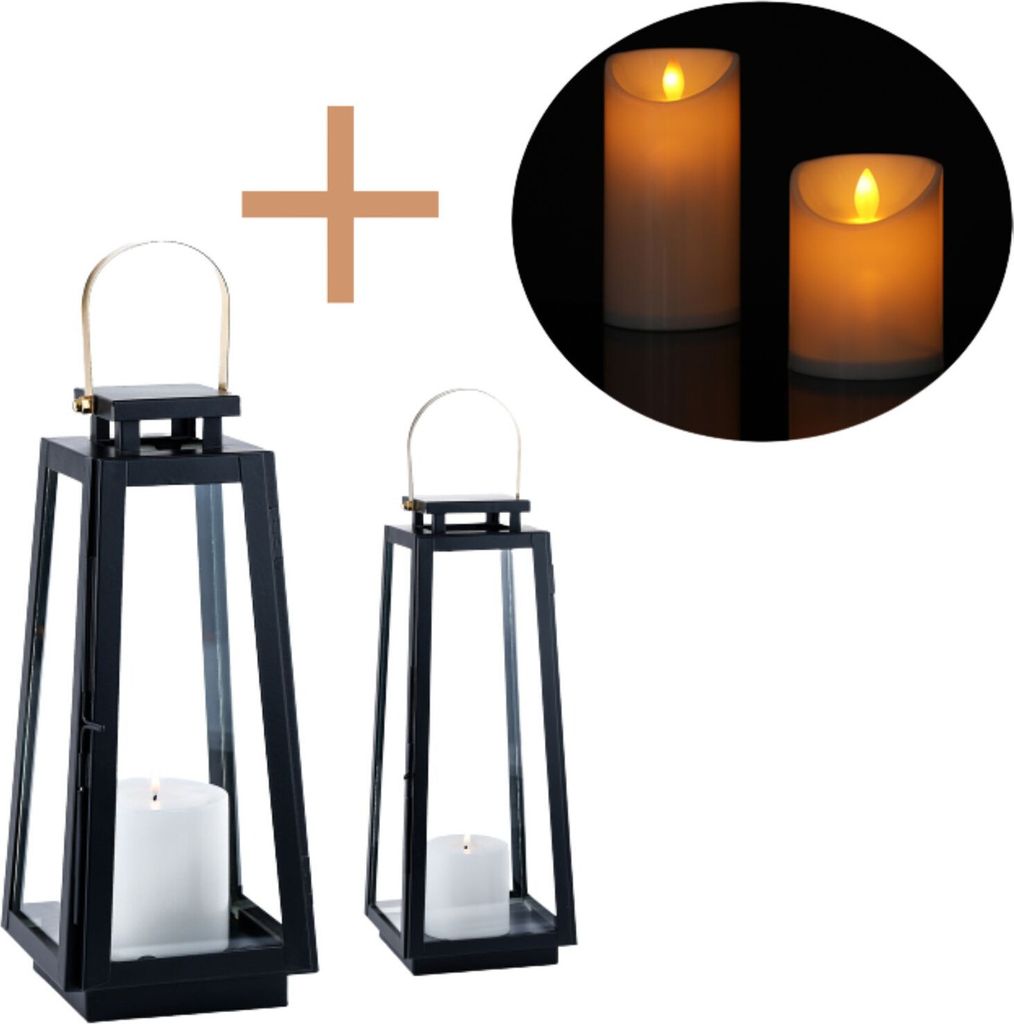 Marrakesch 2er Set LED Laterne Windlicht 40cm | Laternen mit LED-Kerze Batterie betrieben und mit Timer Funktion | Gartenlaterne für Draußen Eiri...