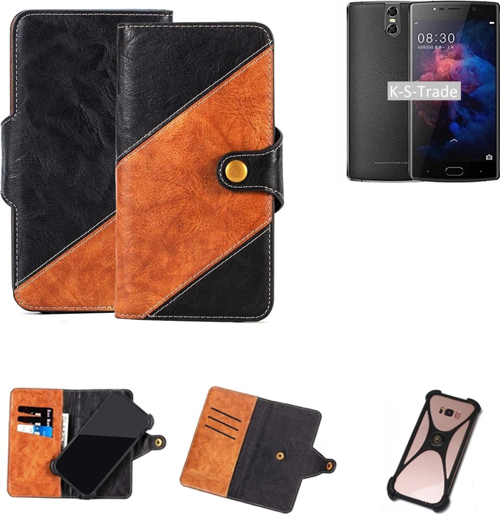 K-S-Trade Handyhülle Schutzhülle Bookstyle Case Wallet-Case kompatibel mit Doogee BL7000 Handy Cover Bumper Klapphülle schwarz hellbraun 1x