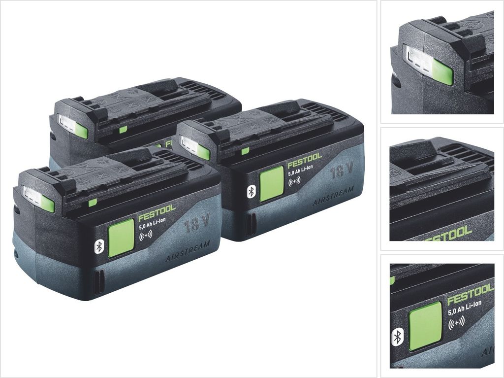 Festool Akku Set 3x BP 18 Li 5,0 ASI Akku 18 V 5,0 Ah / 5000 mAh Li-Ion ( 3x 577660 ) Bluetooth mit Ladestandanzeige