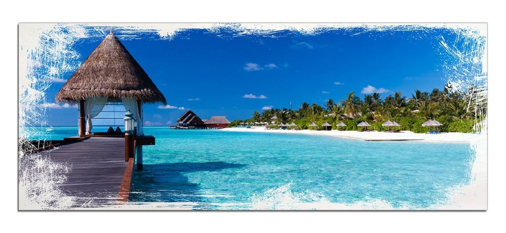 Wallario Kunstdrucke Wandbilder Holz in : Brillante Farben, Größe 50 x 125 cm Motiv Ein Platz in der Südsee
