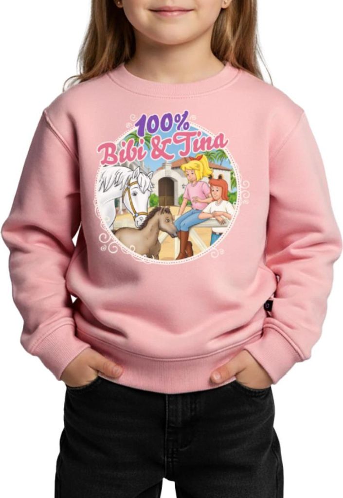 Spreadshirt Bibi und Tina 100. Folge Kinder/Teenager Premium Pullover, 134/140 (8 Jahre), Rosa