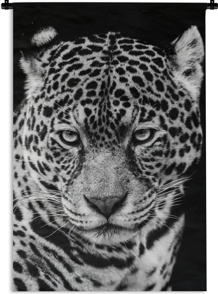 MuchoWow Wandteppich Wandbehang Leopard - Tiere - Schwarz - Weiß - Porträt 90x135 cm Tapisserie Dekoration Wandtuch - Baumwolle - Wandskulptur