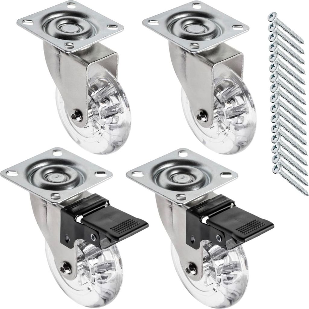 Stahl-Rollen, 4er-Set, 75mm, transparent, mit Bremsen