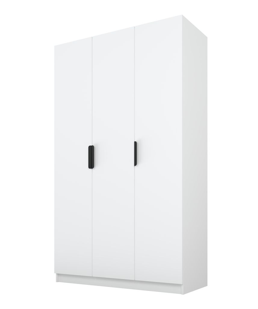 PAWS MOBEL Kippbarer weißer Kleiderschrank 120x52x200 cm, dreitüriger offener Kleiderschrank ohne Spiegel, mit Einlegeböden und Kleiderbügel, m...