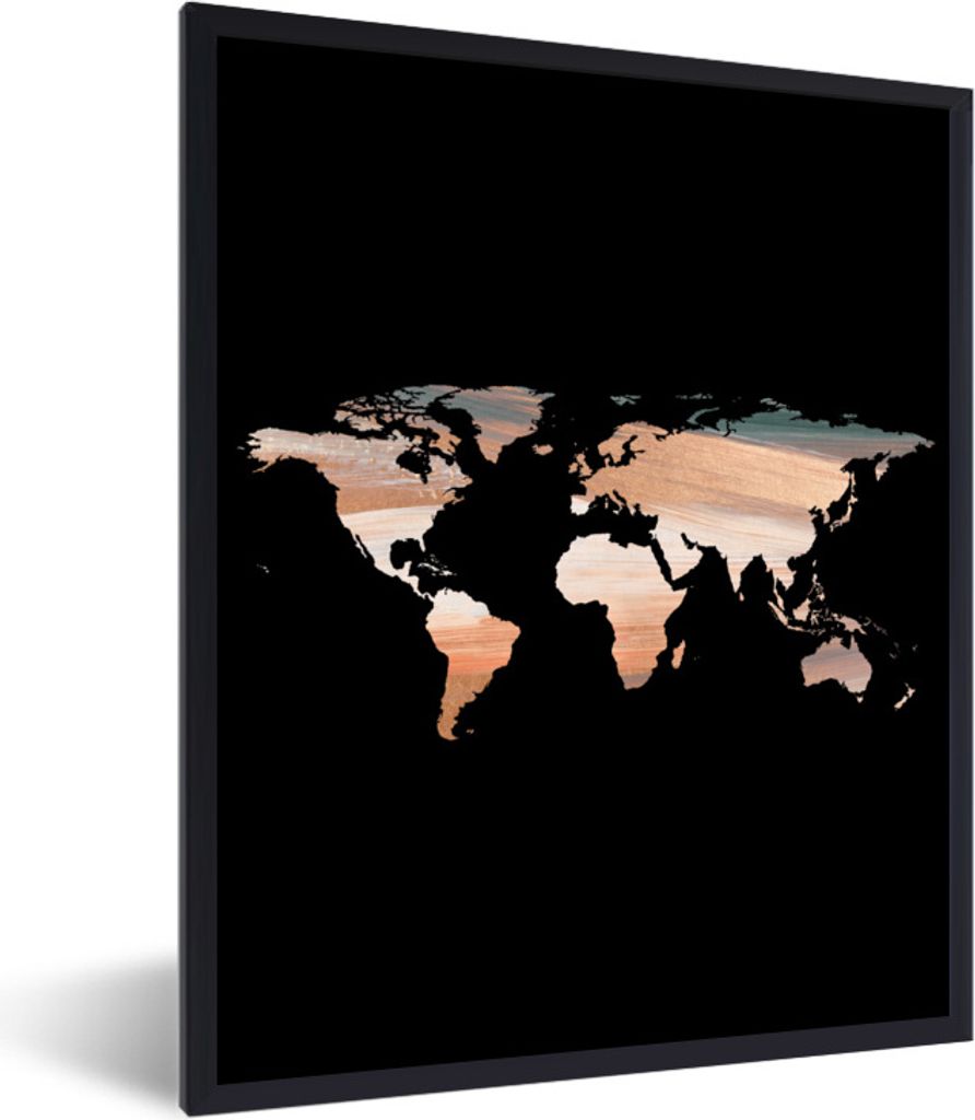 MuchoWow Gerahmtes Poster Weltkarte - Farben - Schwarz 30x40 cm - Poster mit Schwarzem Bilderrahmen Wandposter Rahmen Foto Bilder - Wanddeko - Ku...
