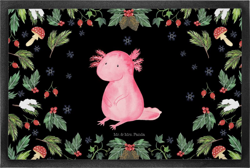 Mr. & Mrs. Panda Schmutzfangmatte Axolotl Glücklich 50 x 75 cm - Schwarz - Geschenk, Weihnachten, Bodenvorleger, Fussmatte, Fußabtreter, fußmatt...