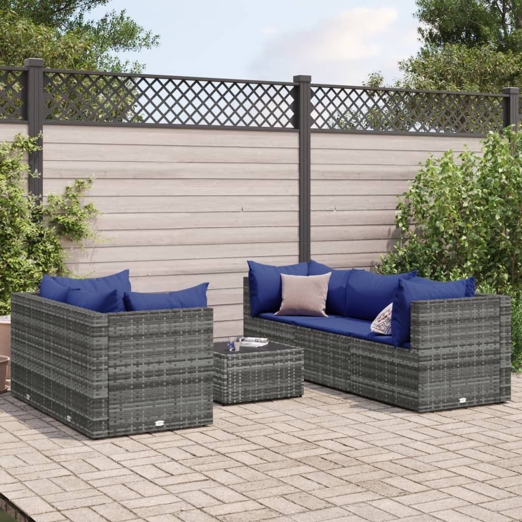 Maison Exclusive - 6-tlg. Garten-Lounge-Set mit Kissen Grau Poly Rattan
