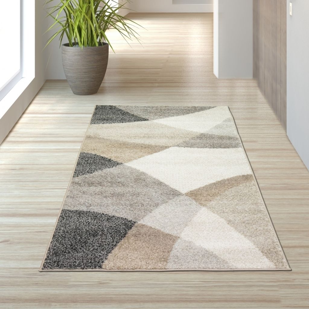 Moderner Teppich mit geometrischen Muster grau beige Größe Produktbild 