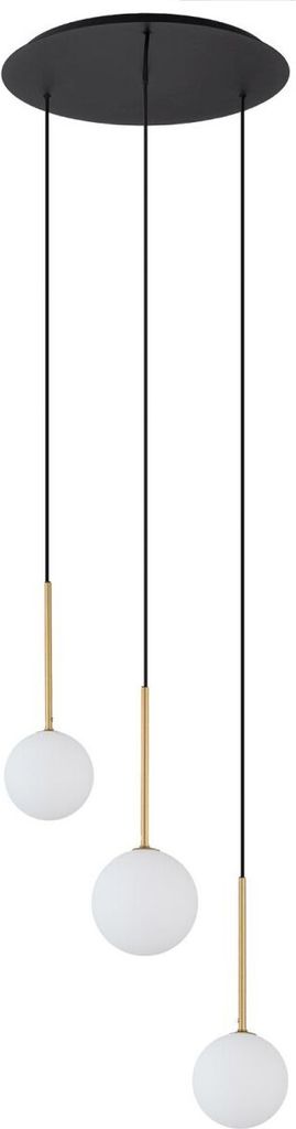 Pendelleuchte Metall Glas G9 46 cm breit H: max. 100 cm in Schwarz Weiß Gold matt 3-flammig rund Kugel Schirm