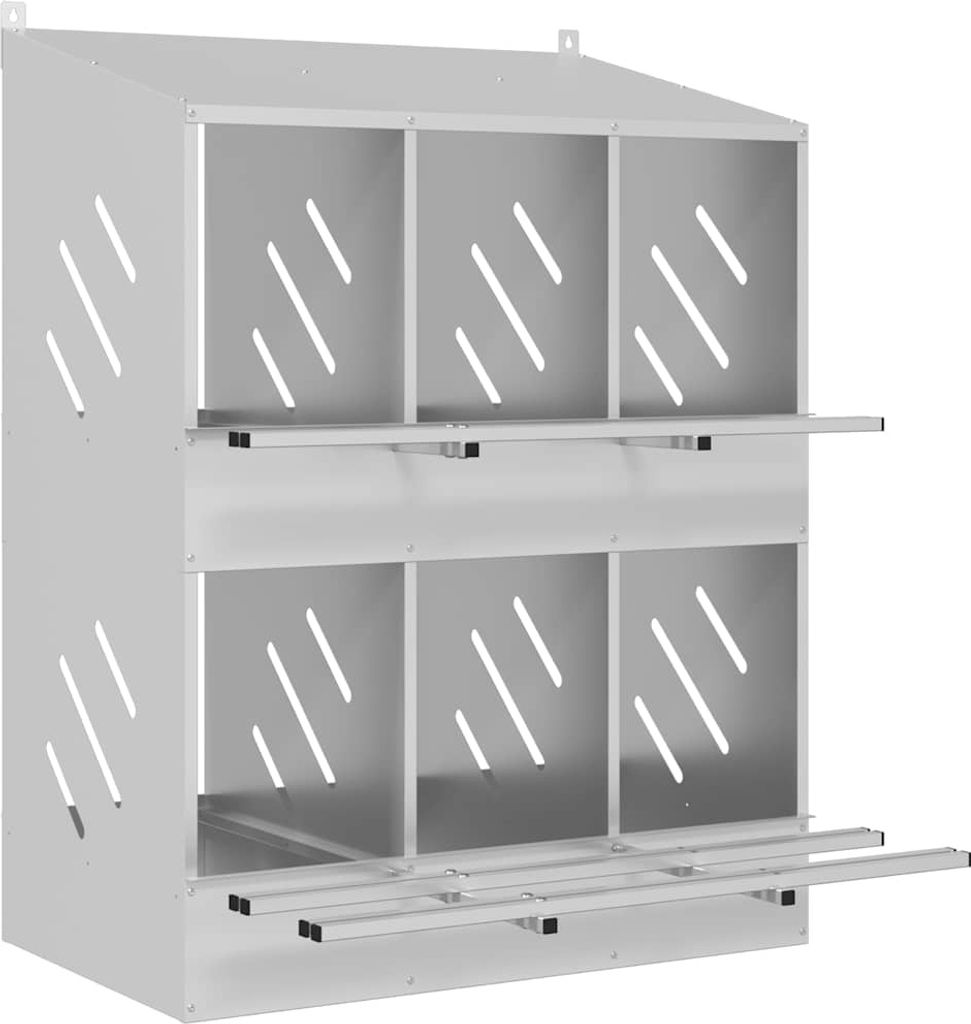 Hühner-Nistkasten mit 6 Fächern Verzinktes Silber Metall