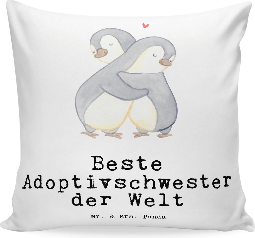 Mr. & Mrs. Panda Kuschelkissen Pinguin Beste Adoptivschwester der Welt - Weiß - Geschenk, Polster, Familie, Tochter, Kuschel Kissen, 40x40, Geschw...