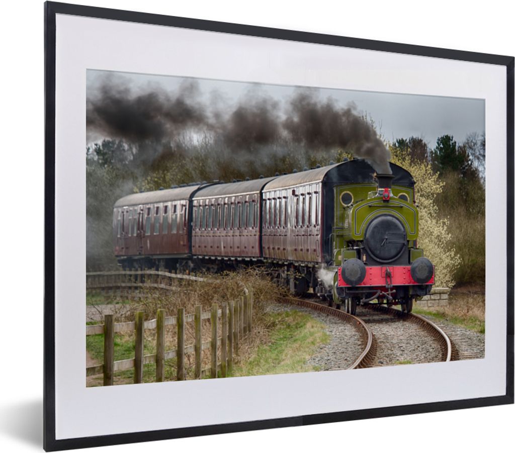 MuchoWow MuchoWow Gerahmtes Poster Vorderansicht einer Dampflokomotive 40x30 cm - Poster mit zchwarzem Bilderrahmen - Bilderrahmen - Poster im ...