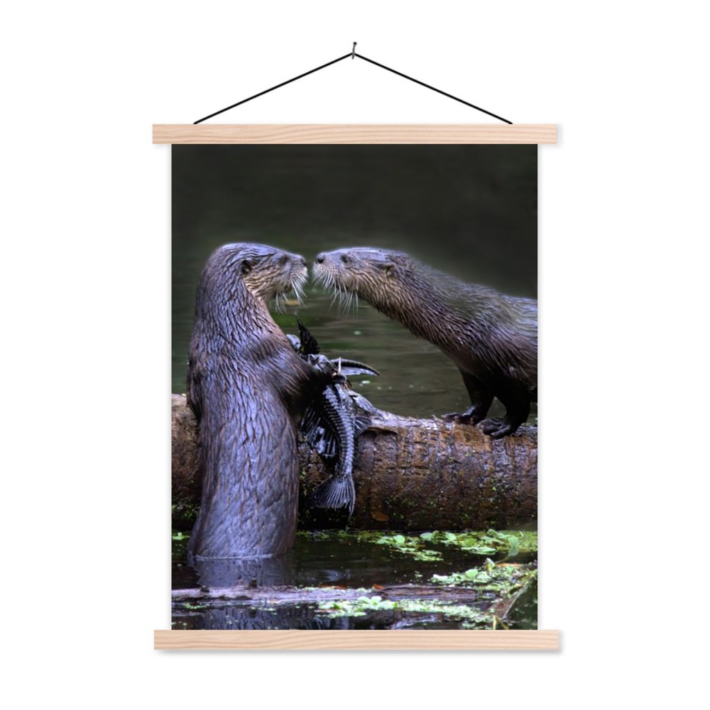MuchoWow Textilposter Otter auf Baumstamm 60x80 cm mit holzfarbenen Rahmen - Wandbild