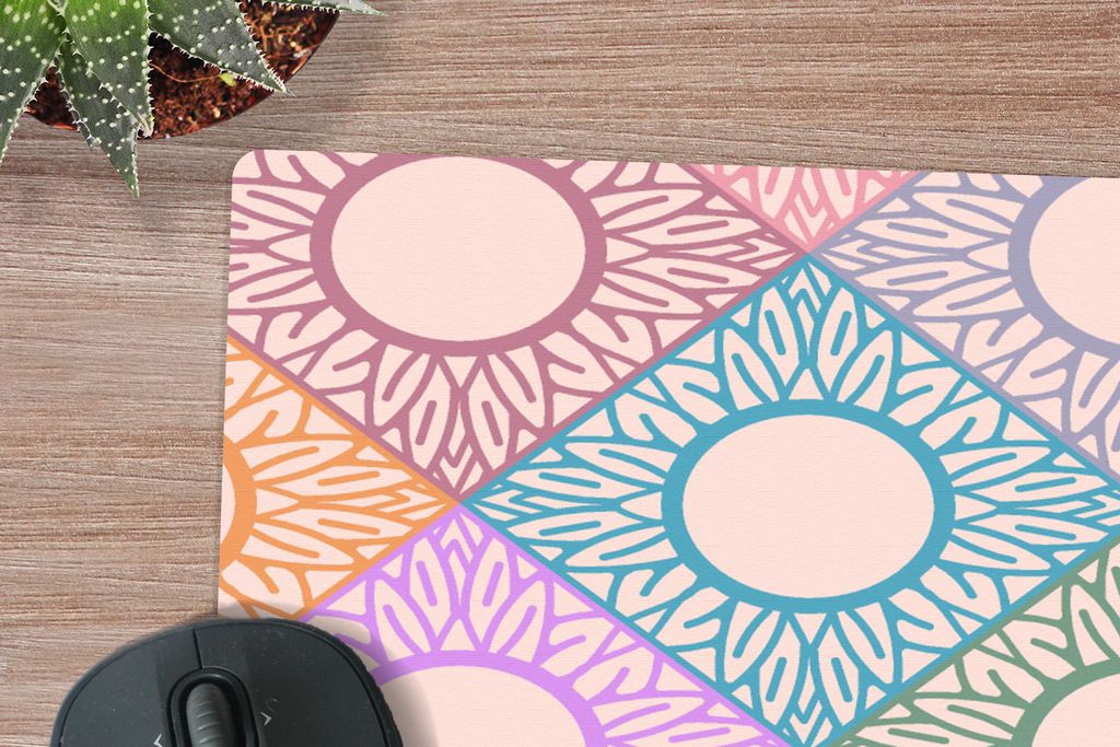 MuchoWow Mauspad Mousepad Sonnenblume - Kariert - Muster 30x30 cm - Mousepads - Maus Mat - Pad - Mausunterlage - Gaming