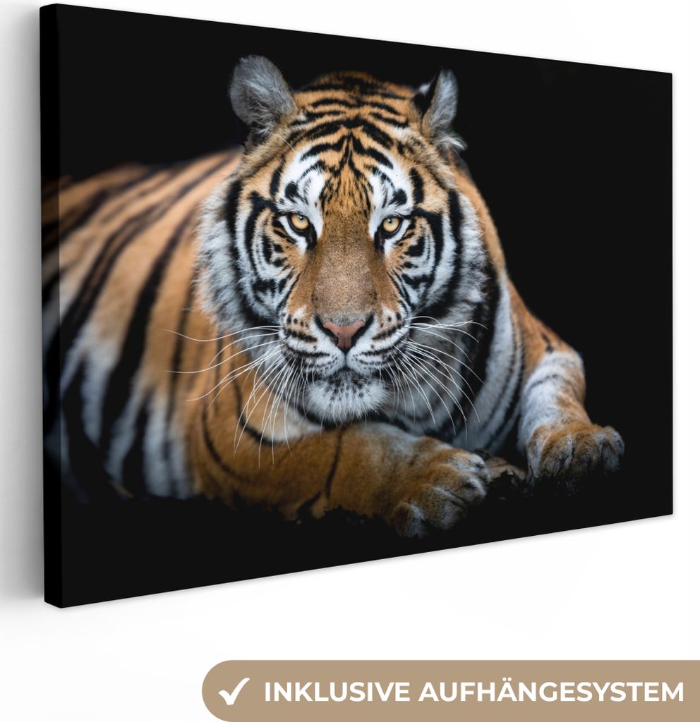 OneMillionCanvasses - Leinwandbilder - 140x90 cm, Porträt - Tiger - Schwarz, Wandbilder Kunstdruck Wanddekoration