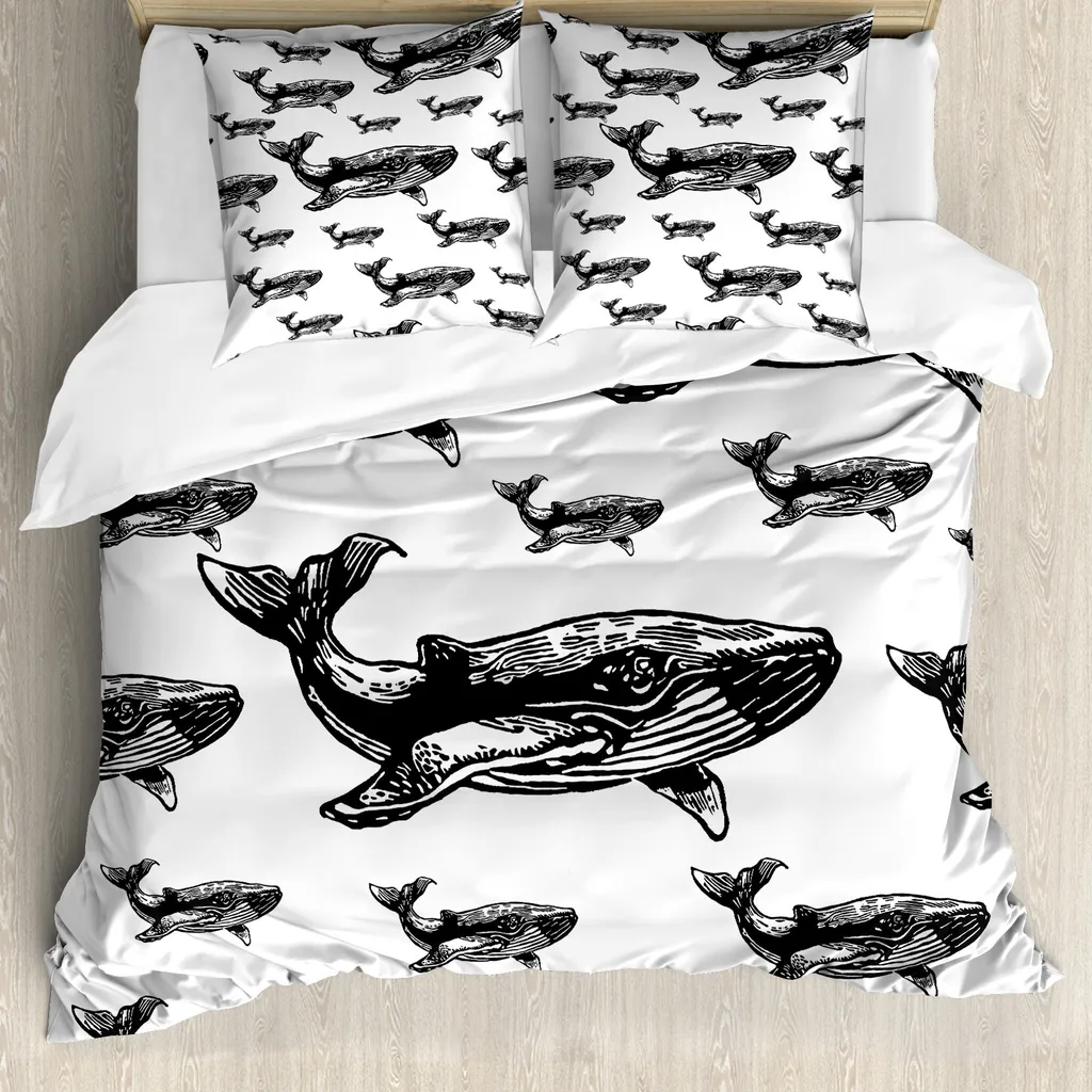 ABAKUHAUS Set Copripiumino Balena - Lusso Anallergico Bianco Nero 200x200