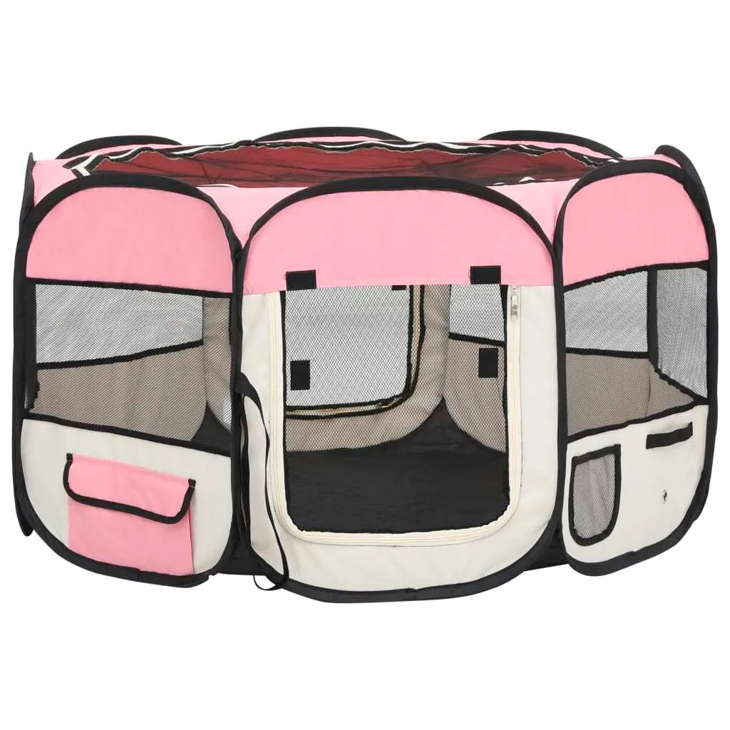 vidaXL Box pieghevole per cuccioli con borsa per il trasporto Rosa 110x110x58 cm