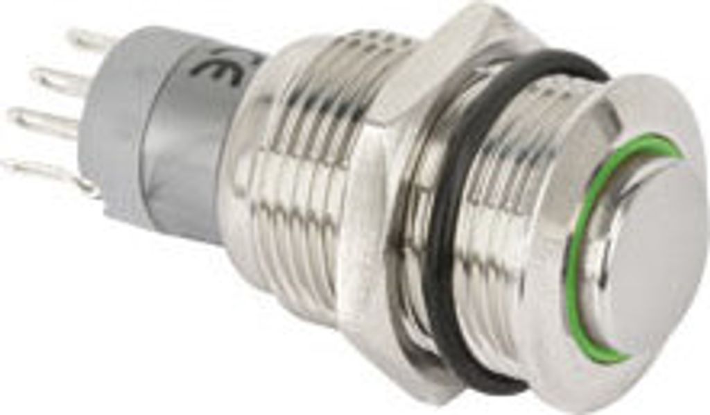 Metall-Einbaudrucktaster mit LED-Beleuchtung, LED-Ring grün