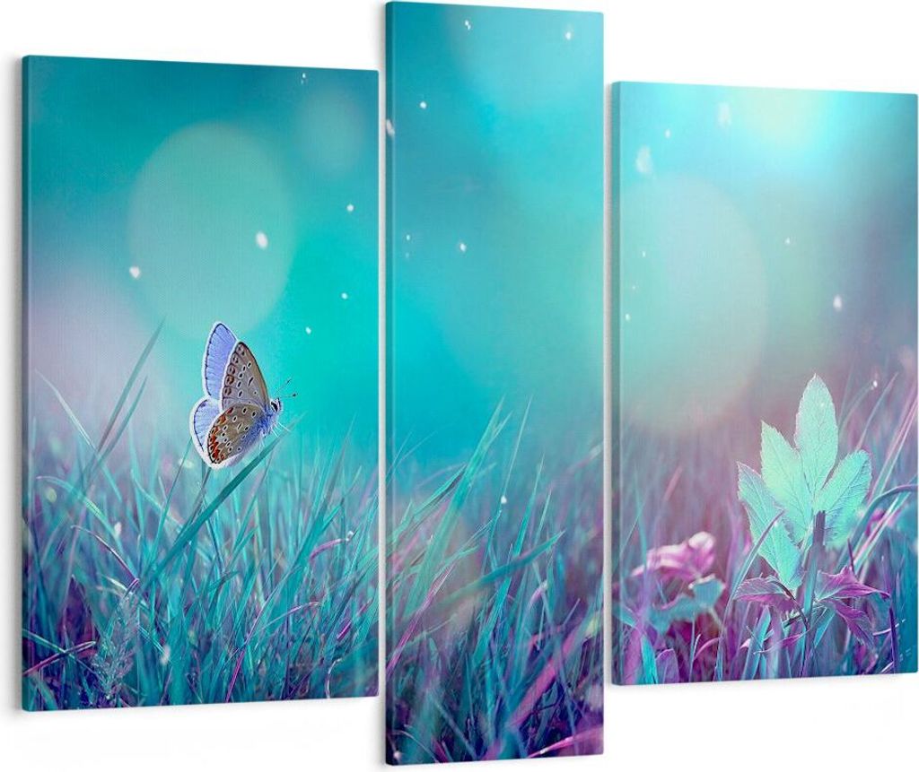 Bild auf Leinwand - Leinwandbild - Schmetterling Wiese Blume - 95x80cm - Wand Bild - Wanddeko - Leinwanddruck - Bilder - Kunstdruck - Wanddekoratio...