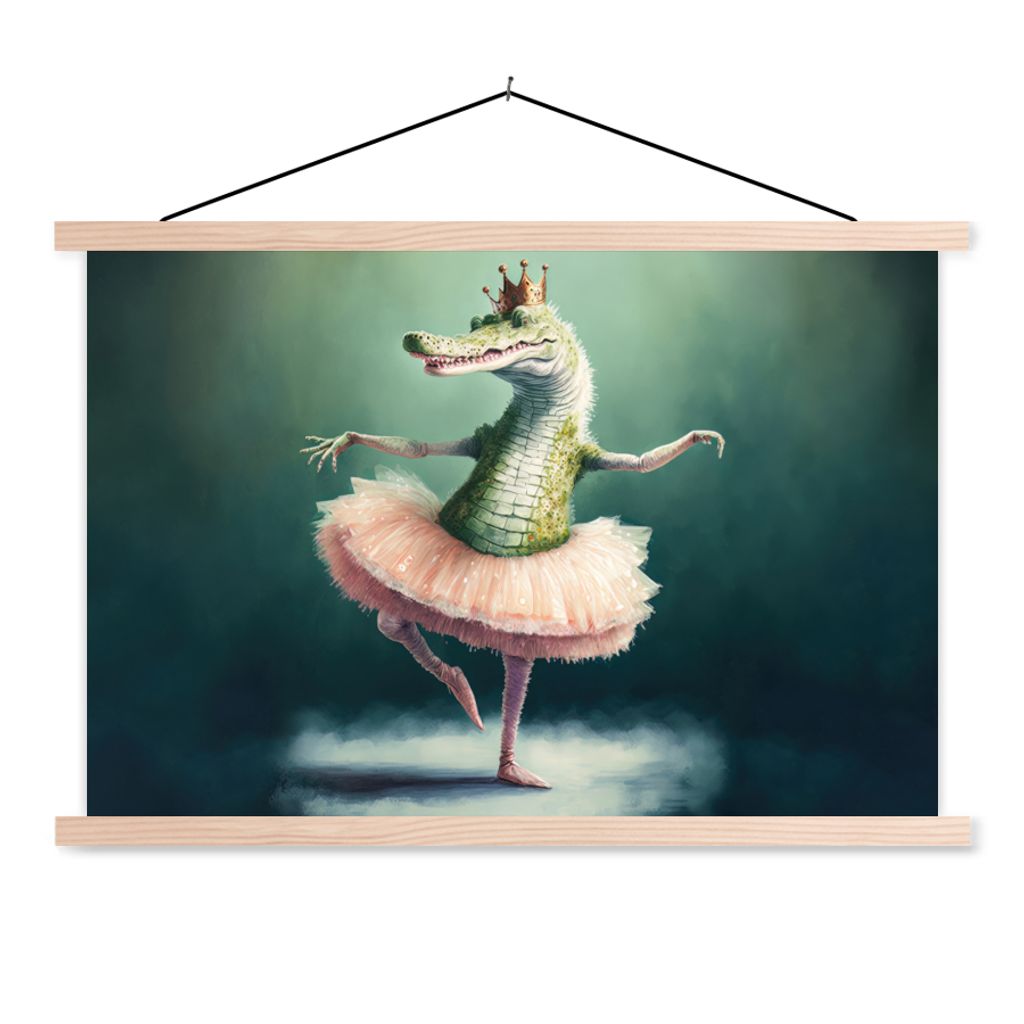 MuchoWow Textilposter Krokodil - Krone - Gold - Ballett - Porträt - Kinder 60x40 cm mit holzfarbenen Rahmen - Bilder