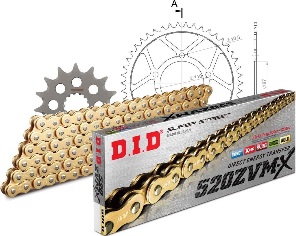 Kit Stahl passend für Suzuki SFV650 Gladius 09-15 15-46-112 DID520ZVM-X(G&G) Niet
