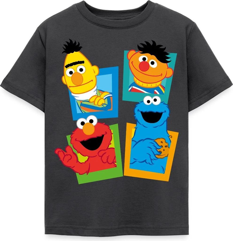 Spreadshirt Sesamstraße Kacheln Ernie und Bert Kinder T-Shirt, 98/104 (3-4 Jahre), Dunkelgrau