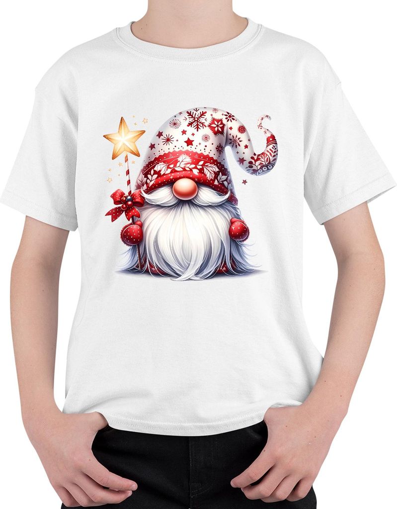 Weihnachtswichtel mit Stern und Geschenk Weihnachten Gnom Wichtel Uni Kinder T-Shirt, Weiß, 140