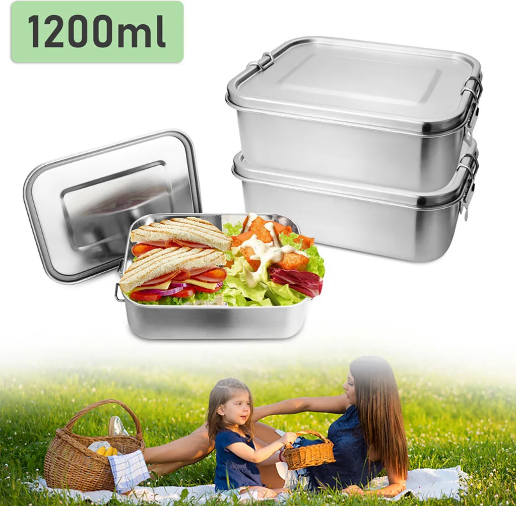 Semptec lunchbox per escursioni: Set di 2 contenitori isolanti e per il pranzo, con cucchiaio, 430 ml, acciaio inox (contenitore pranzo con coperchio