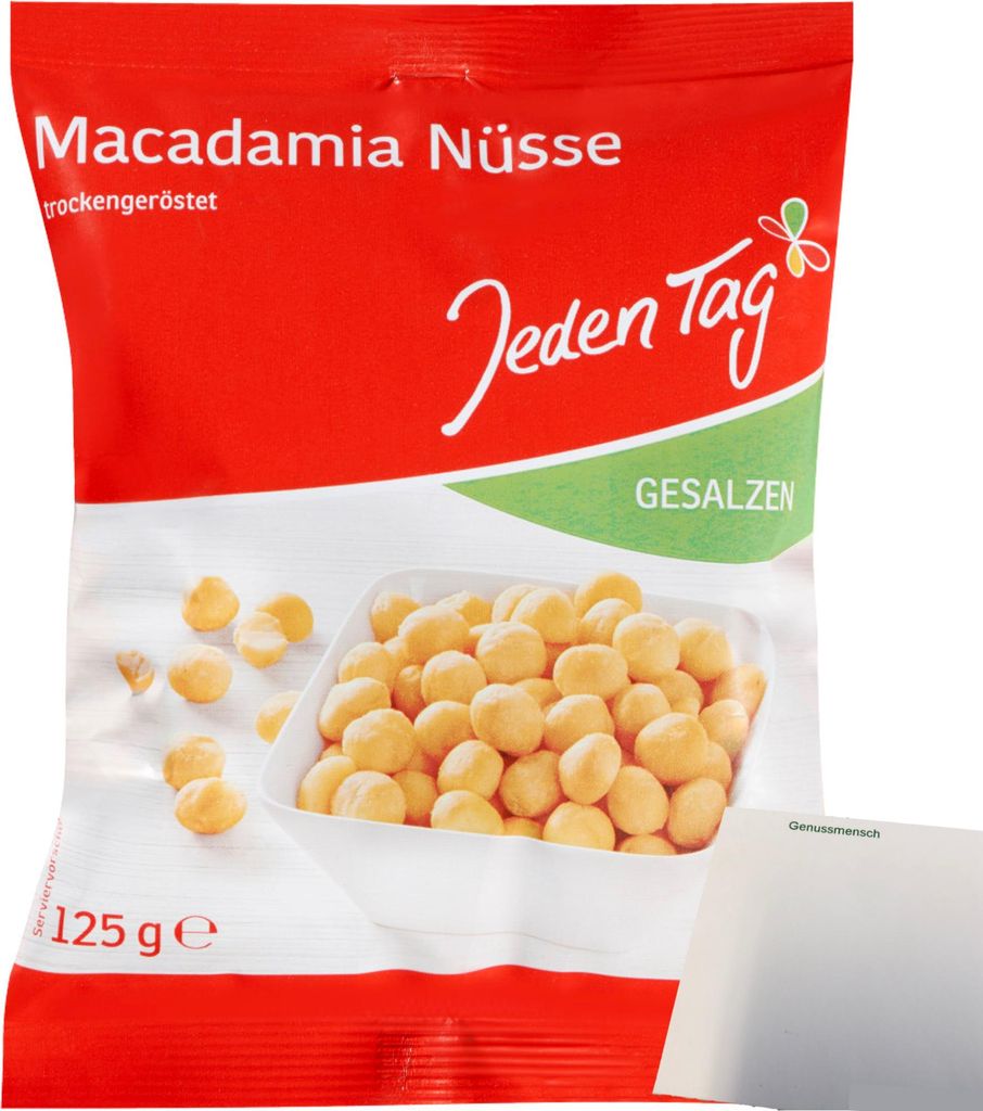 Jeden Tag Macadamia-Nüsse gesalzen (125g Packung) + usy Block