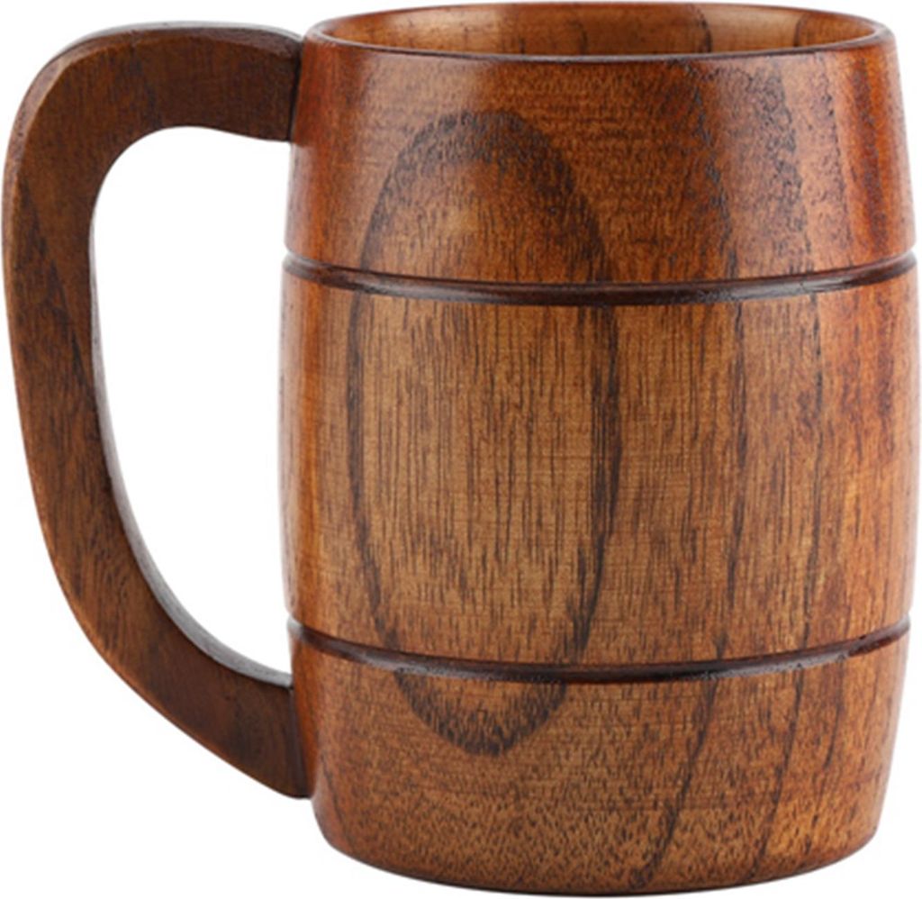 Natürlicher Bierbecher aus Holz Retro Großer Fassungsvermögen Tee Wasser Klassischer Trinkbecher aus Holz mit Henkel
